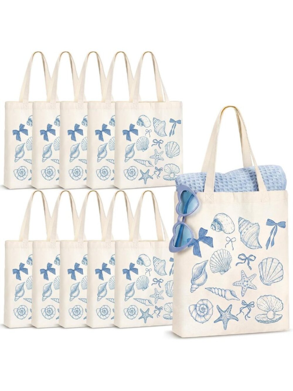 Coastal Blue Bow Seashell Gift Bags - 6 Pcs Summer Beach Party Favors